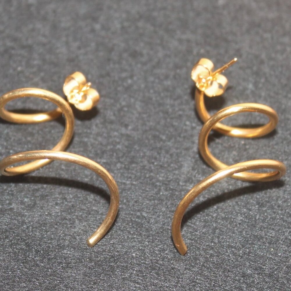 Elegant 14K Yellow Gold Drop Dangle Spiral Squiggle over 1" Earrings